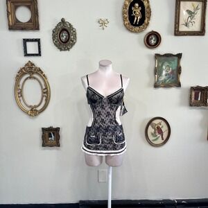 vintage Victoria's Secret Lace Corset Lingerie Maid Set – Black Mini Skirt